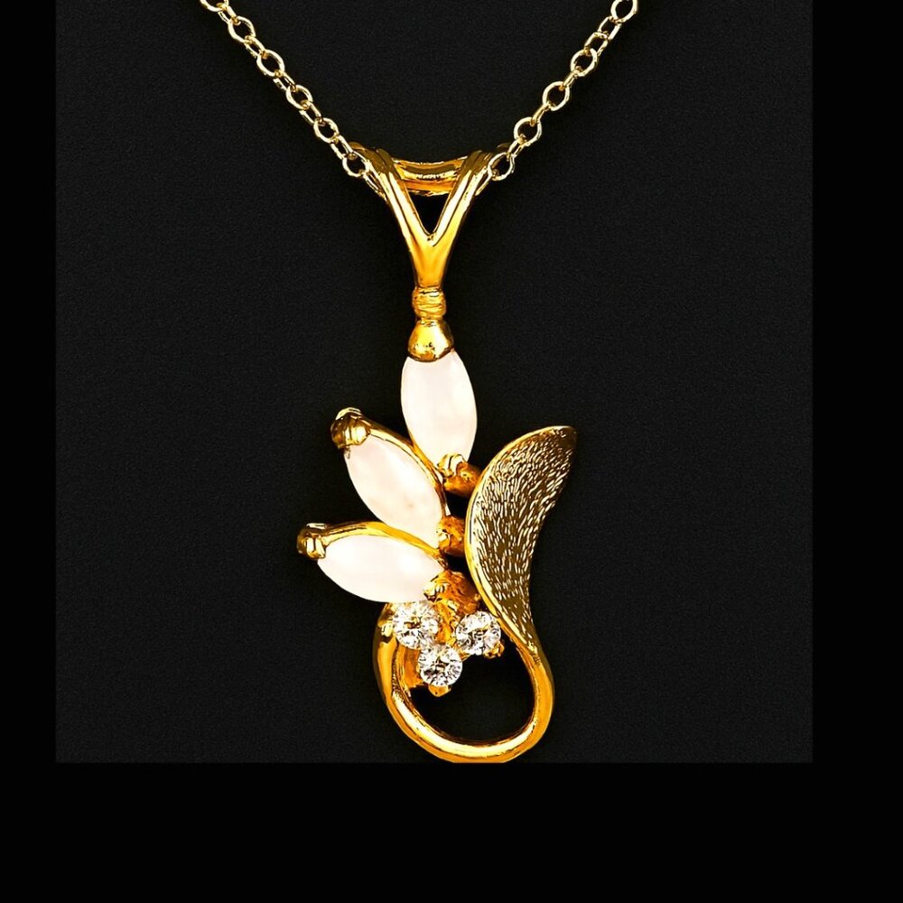 Vintage Opal and Swarovski Crystal 18K Gold Electroplate Pendant Designer Signed